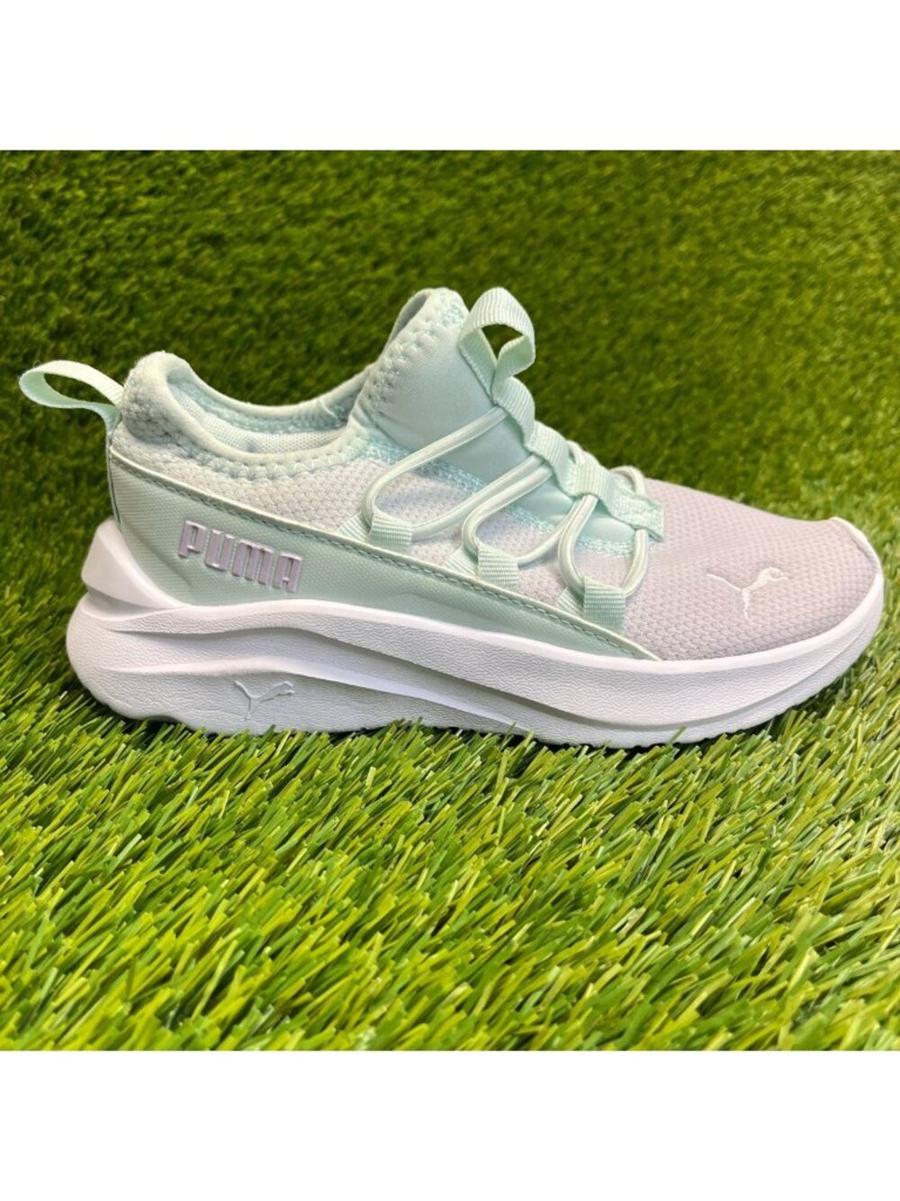 Puma Softride One4all Boys Size 13.5C Gray Green Athletic Running Shoes Sneakers